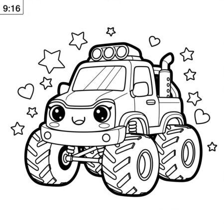 Monster Truck Kawaii (Desenho para Colorir)