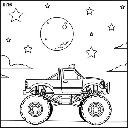Monster Truck Noturno (Desenho para Colorir)