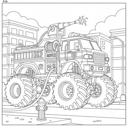 Monster Truck de Bombeiro (Desenho para Colorir)