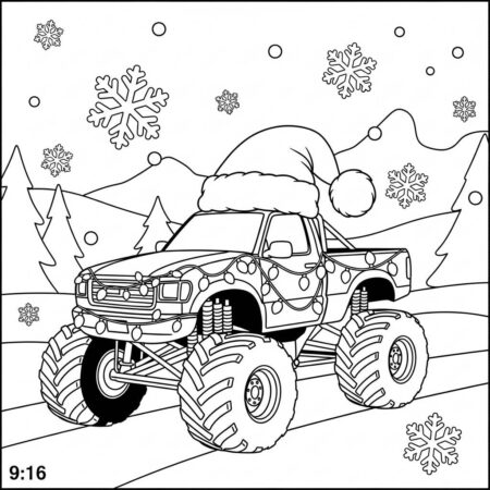 Monster Truck de Natal (Desenho para Colorir)