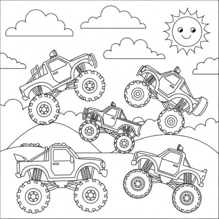 Monster Truck e Amigos (Desenho para Colorir)