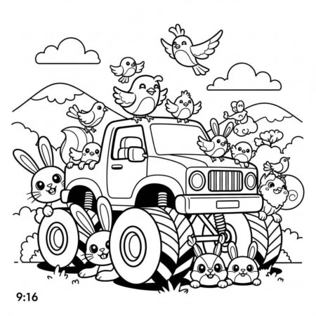Monster Truck e Animais (Desenho para Colorir)