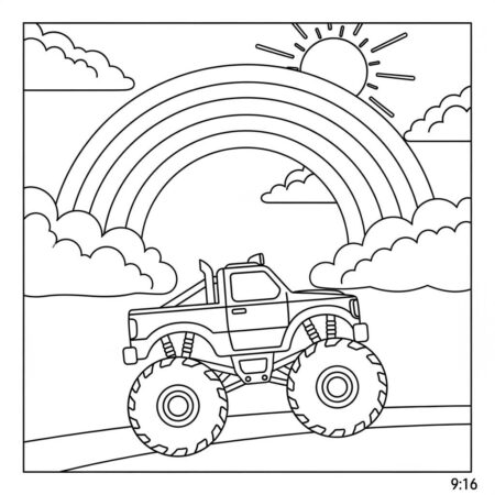 Monster Truck e Arco Iris (Desenho para Colorir)