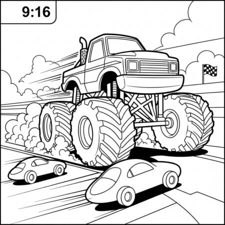 Monster Truck e Carros (Desenho para Colorir)