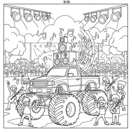 Monster Truck e Musica (Desenho para Colorir)