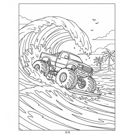 Monster Truck e Onda Gigante (Desenho para Colorir)