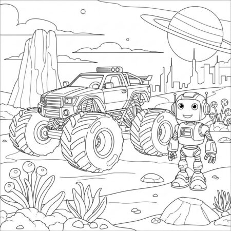 Monster Truck e Robo (Desenho para Colorir)