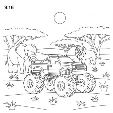 Monster Truck e Safari (Desenho para Colorir)