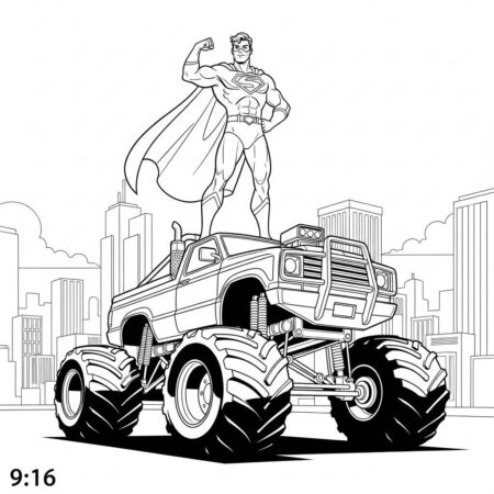 Monster Truck e Super Heroi (Desenho para Colorir)