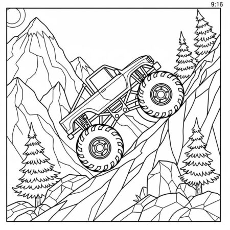 Monster Truck em Montanha (Desenho para Colorir)