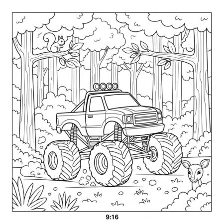 Monster Truck na Floresta (Desenho para Colorir)