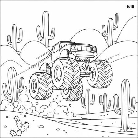 Monster Truck no Deserto (Desenho para Colorir)