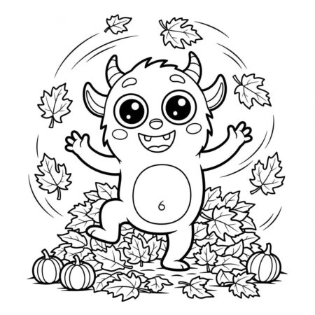 Monstro de Halloween Brincando (Desenho para Colorir)