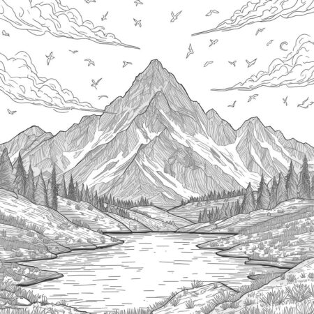 Montanha Realista Vista (Desenho para Colorir)
