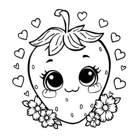 Morango Kawaii (Desenho para Colorir)