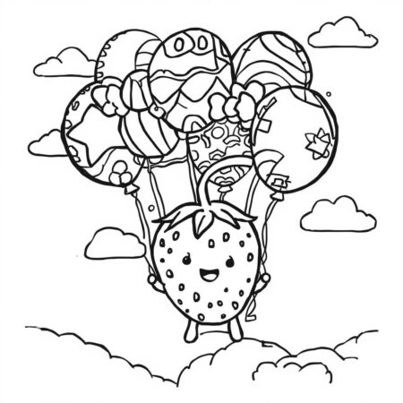 Morango e Baloes (Desenho para Colorir)