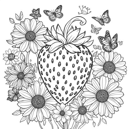 Morango e Flores (Desenho para Colorir)