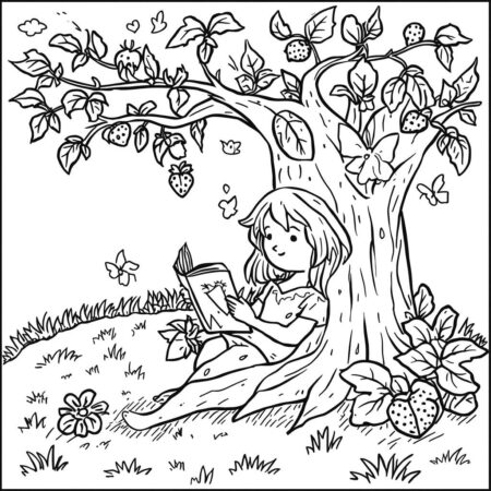 Morango e Livro (Desenho para Colorir)