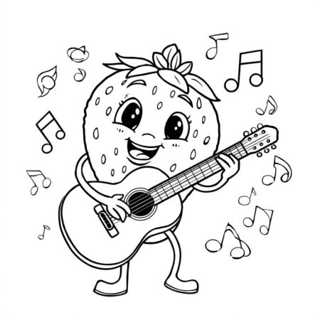 Morango e Musica (Desenho para Colorir)