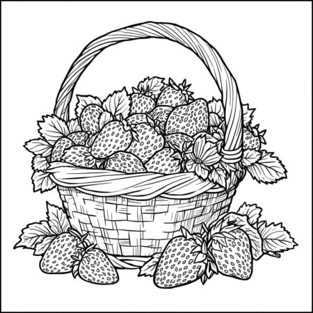 Morango em Cesta (Desenho para Colorir)