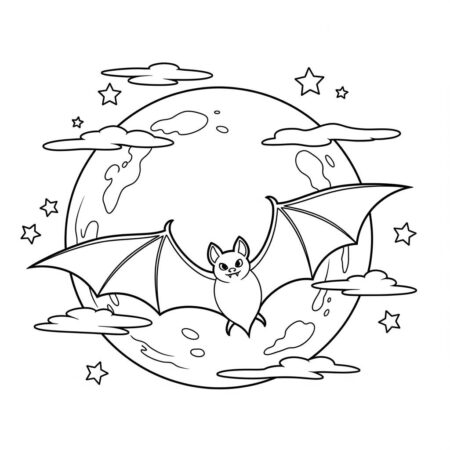 Morcego e Lua Cheia (Desenho para Colorir)