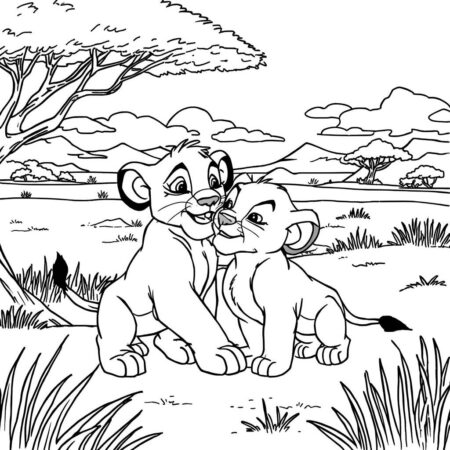 Nala e Simba Juntos (Desenho para Colorir)