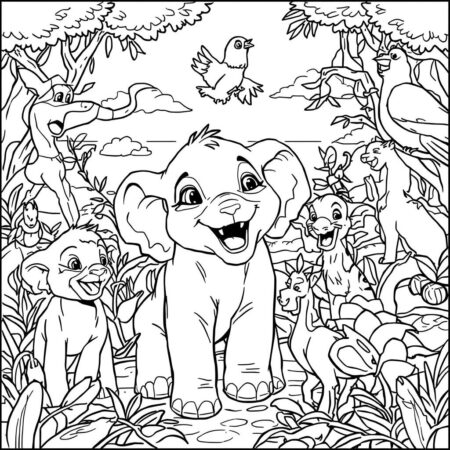 Nala e os Animais (Desenho para Colorir)