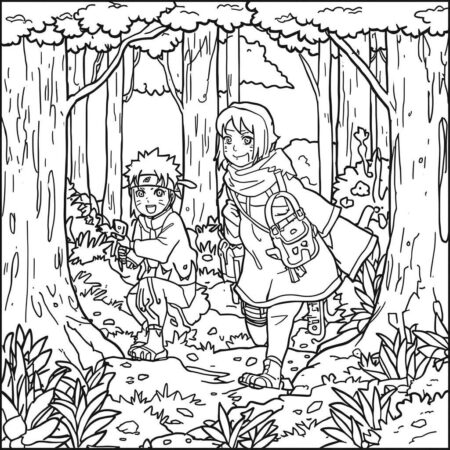Naruto e Sakura na Floresta (Desenho para Colorir)