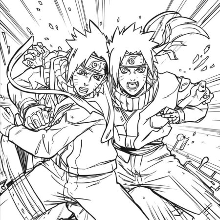 Naruto e Sasuke em Acao (Desenho para Colorir)