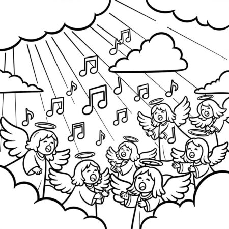 Natal Anjos Cantores (Desenho para Colorir)
