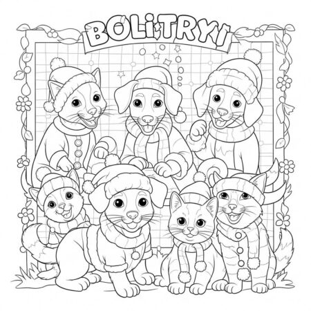 Natal Caes e Gatos Natalinos (Desenho para Colorir)