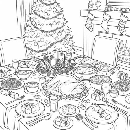 Natal Ceia de Natal (Desenho para Colorir)