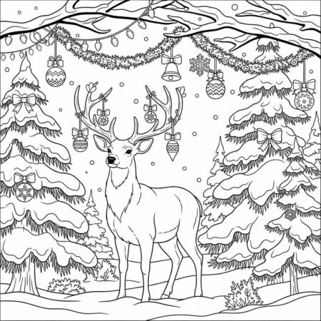 Natal Cervo na Floresta (Desenho para Colorir)