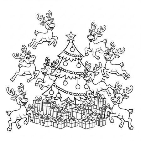 Natal Danca das Renas (Desenho para Colorir)