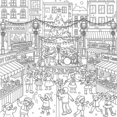Natal Festa de Rua (Desenho para Colorir)
