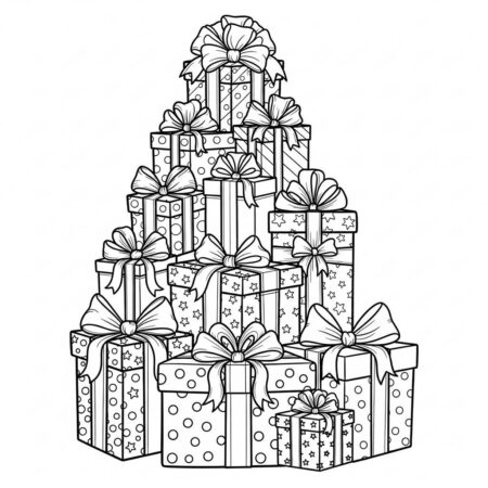 Natal Presentes Empilhados (Desenho para Colorir)