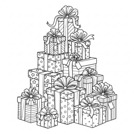 Natal Presentes Empilhados (Desenho para Colorir)
