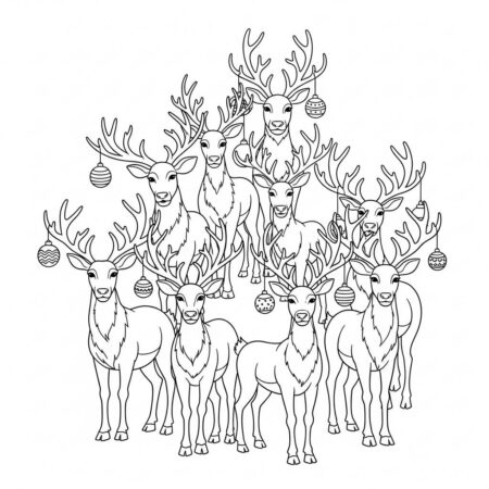 Natal Renas em Circulo (Desenho para Colorir)