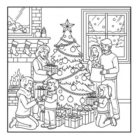 Natal Reuniao Familiar (Desenho para Colorir)