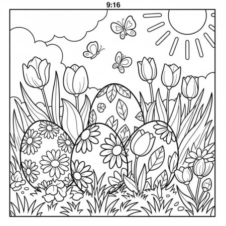 Ovos Pascoa e Flores (Desenho para Colorir)