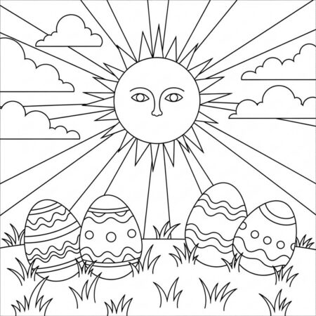 Ovos Pascoa e Sol (Desenho para Colorir)