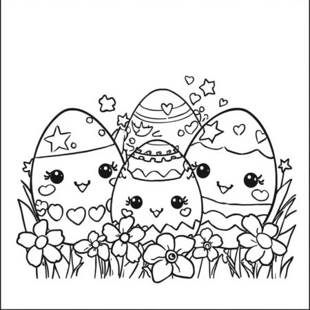 Ovos de Pascoa Kawaii (Desenho para Colorir)