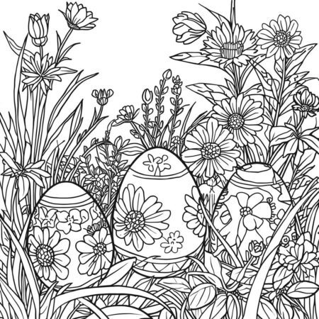 Ovos de Pascoa com Flores (Desenho para Colorir)