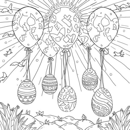 Ovos de Pascoa e Baloes (Desenho para Colorir)