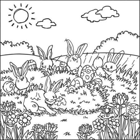 Ovos de Pascoa e Coelhos (Desenho para Colorir)