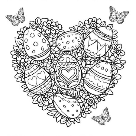 Ovos de Pascoa e Coracoes (Desenho para Colorir)
