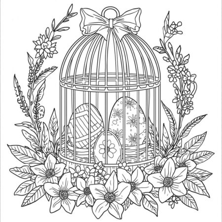 Ovos de Pascoa e Gaiolas (Desenho para Colorir)