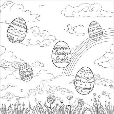 Ovos de Pascoa e Nuvens (Desenho para Colorir)
