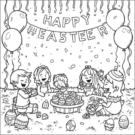 Ovos de Pascoa em Festa (Desenho para Colorir)