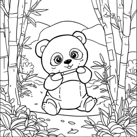 Panda Kawaii Comendo Bambu (Desenho para Colorir)